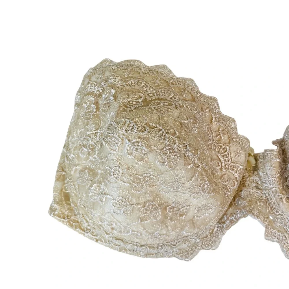 Rene‎ Rolfe Strapless Bra 44D Balconette Floral Lace Gold Detachable Straps
